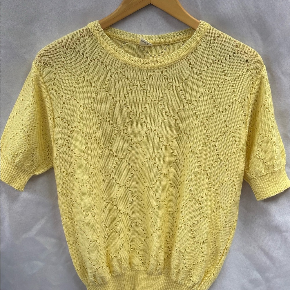 Lemon Yellow Eyelet‎ Knit Sweater